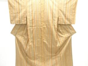 縞に花模様織出し手織り紬着物